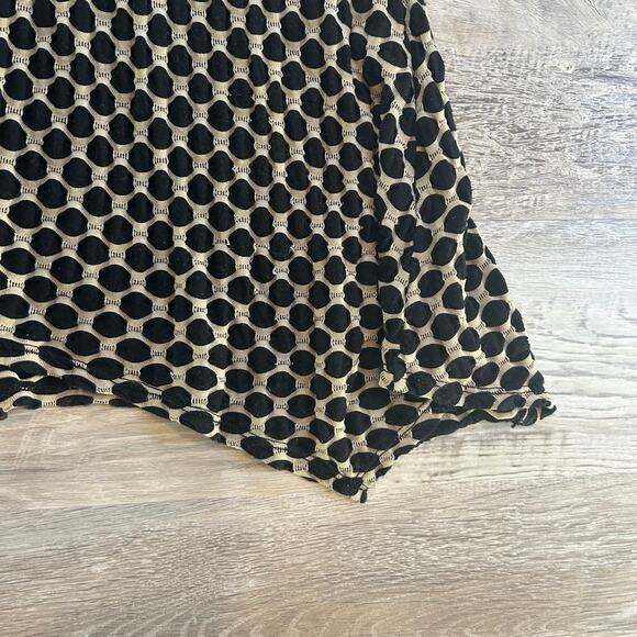 Tianello Laggenlook Dot Tunic Top M Black Tan Textured Knit Asymmetrical Hem - Picture 2 of 10